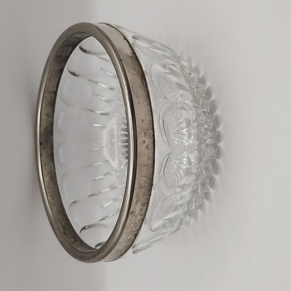 Vintage Crystal Glass Bowl with Stainless Rim - Picture 2 of 8